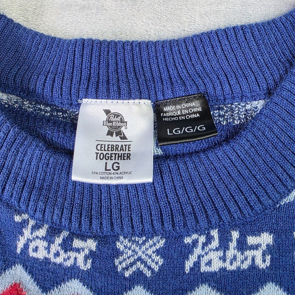 Adult Unisex Beer Pabst Blue Ribbon Funny Holiday‎ Season Ugly Christmas Sweater - Picture 2 of 5